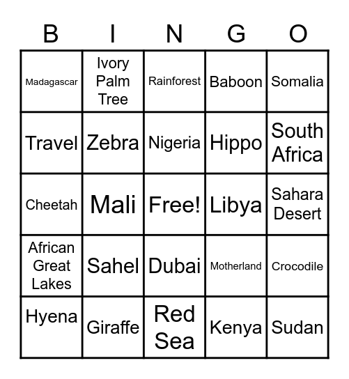 Motherland Bingo Card