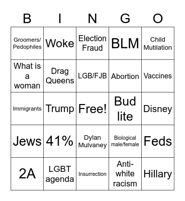 Conservative Bingo Card