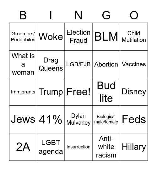 Conservative Bingo Card