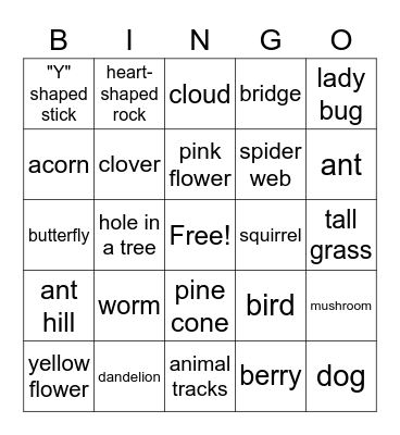 nature walk Bingo Card