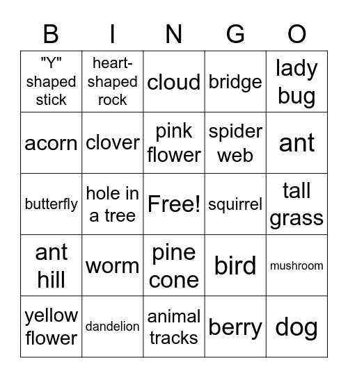 nature walk Bingo Card