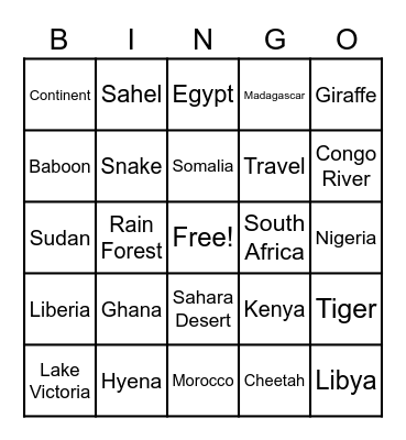 Motherland Bingo Card