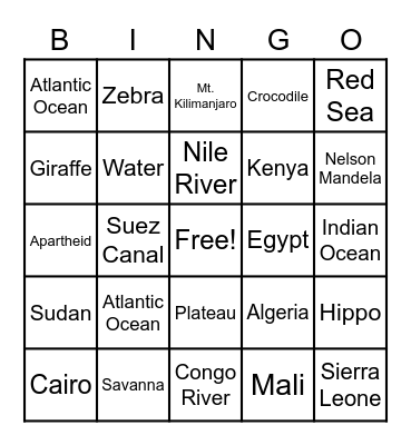 Motherland Bingo Card