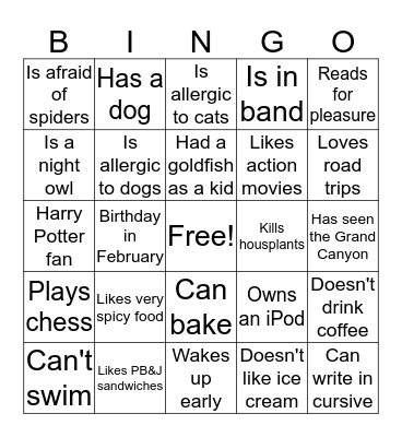 IceBreaker Bingo Card