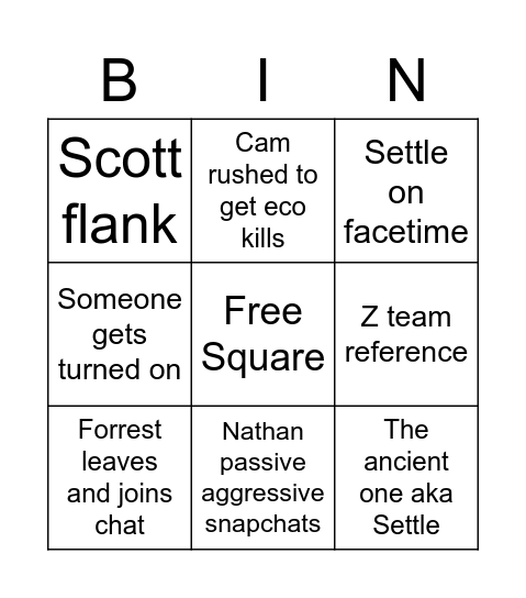 Nathan and Friends Bingo Card Bingo Card