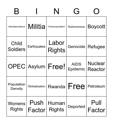 Vocab Bingo Card