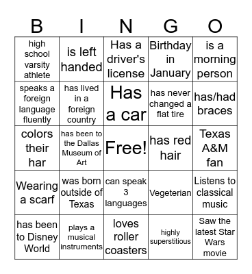IceBreaker Bingo Card