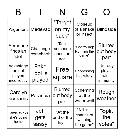 Survivor 44 BINGO! Bingo Card