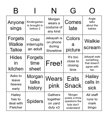 Employee Bingo Card