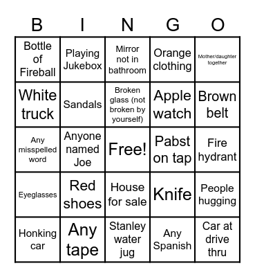 Memorial Day Pub Crawl XXV Bingo Card