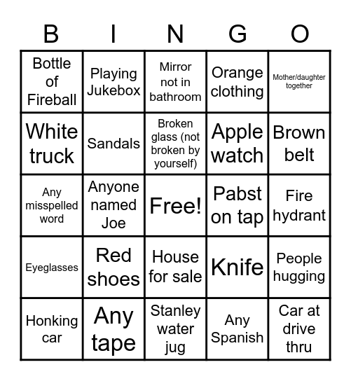 Memorial Day Pub Crawl XXV Bingo Card