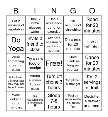 Summer Fitness (SF) Bingo Card