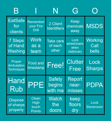Quality and Safety Bingo Card