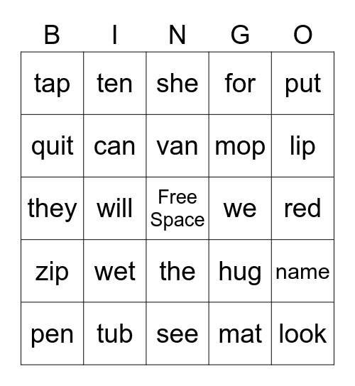 Phonics Bingo Card