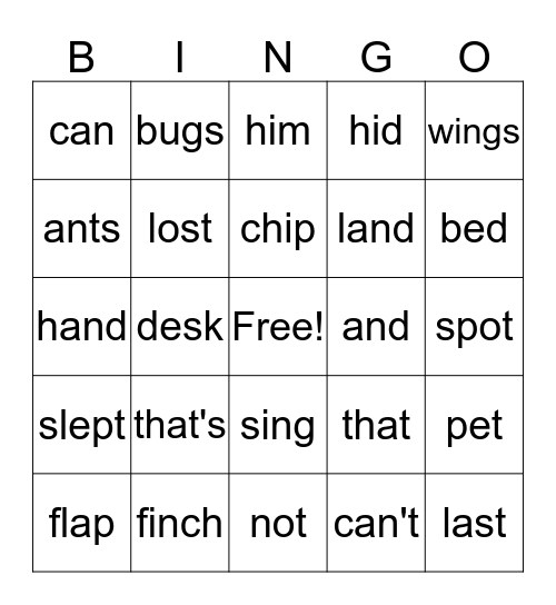 Finch and Lost Finch Bingo Card