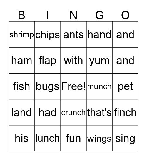 Lunch and Finch Bingo Card