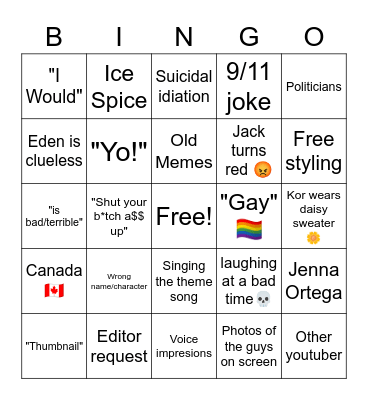 Spilling the milk Bingo Card