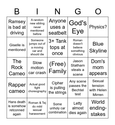 FAST X BINGO BABY Bingo Card