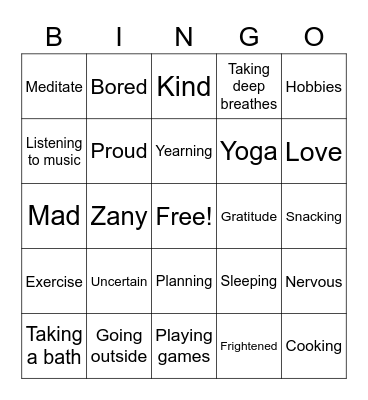 Emotions and Coping Strategies Bingo Card