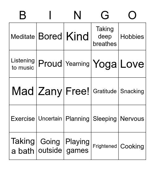 Emotions and Coping Strategies Bingo Card