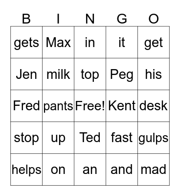 Up and Fast Fred Bingo Card