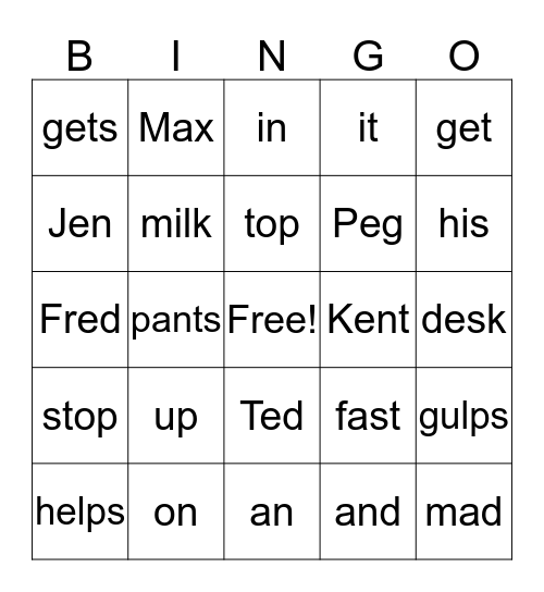 Up and Fast Fred Bingo Card