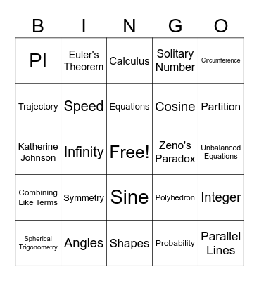 Math Concepts Bingo Card