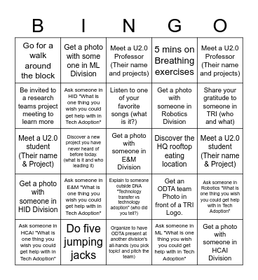 ODTA "Social Lunch" BINGO Card