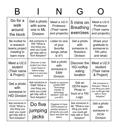 ODTA "Social Lunch" BINGO Card