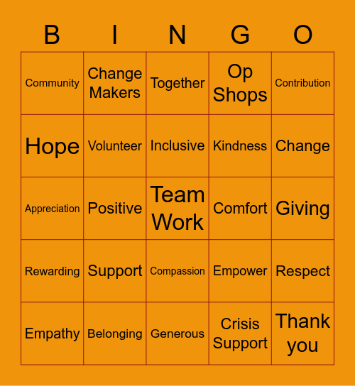 Change Makers Bingo Card
