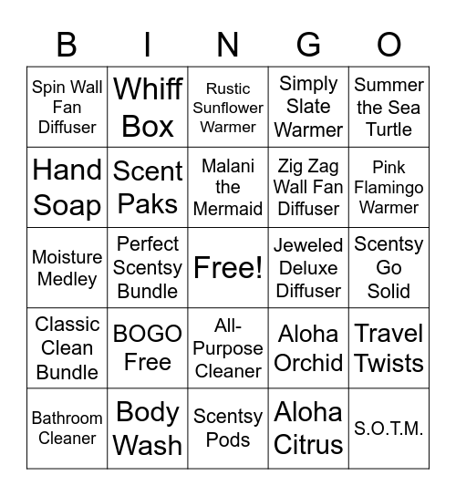 Let's play Scentsy Bingo Game 1 Bingo Card