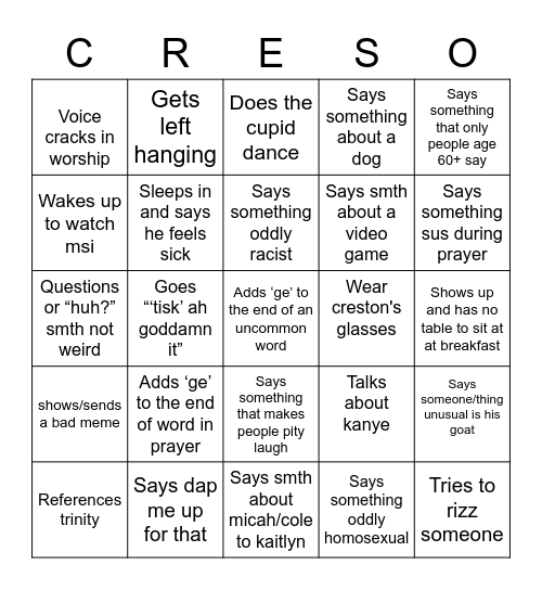 Creston... Bingo Card