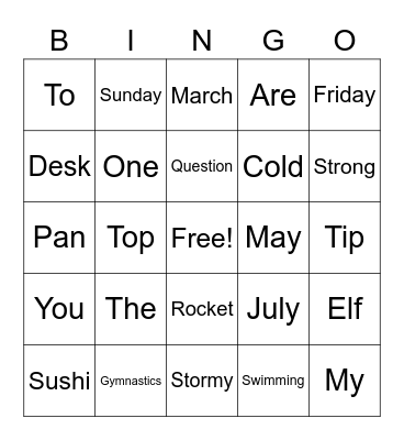 C5 plus Lesson 7 Book E Bingo Card