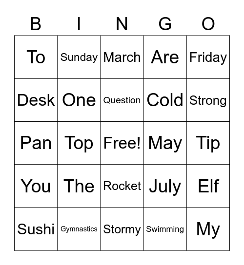 C5 plus Lesson 7 Book E Bingo Card