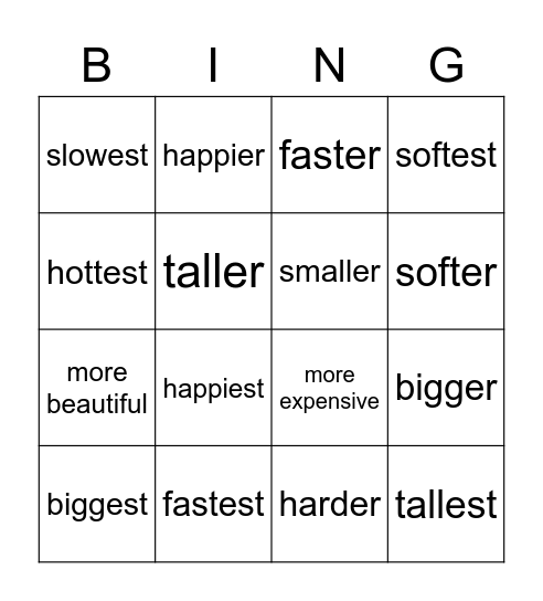 Comparative & Superlative BINGO Card