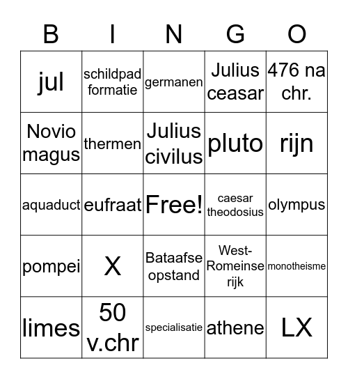 tijdvak 2 grieken en romeinen Bingo Card