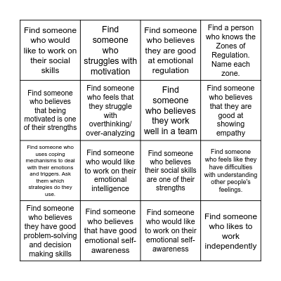 Emotional Intelligence Bingo (Strengths & Weaknesses) Bingo Card