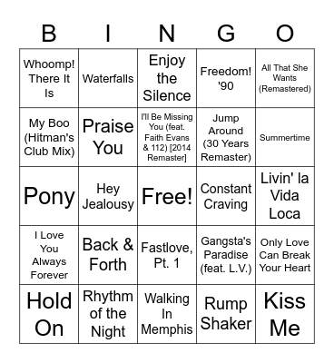 90s Hits Bingo Card