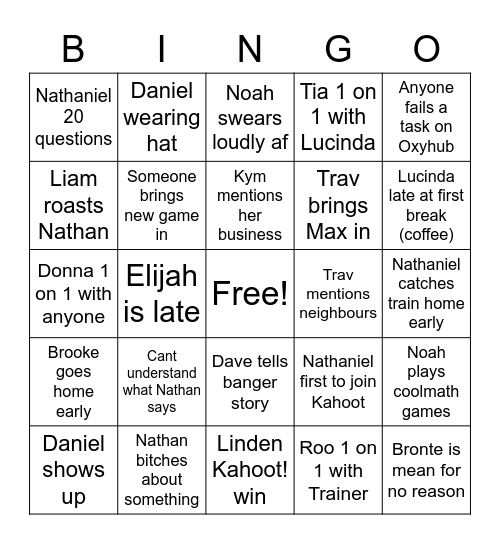 Oxygen Bingo Card