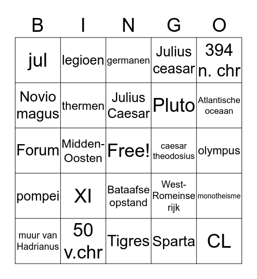 tijdvak 2 grieken en romeinen Bingo Card