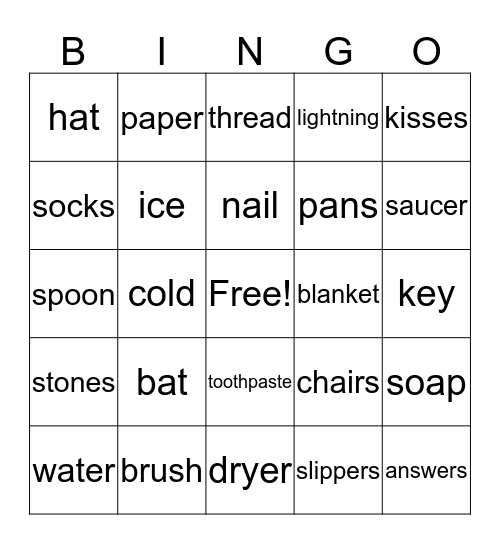 Words that go Together Bingo Card