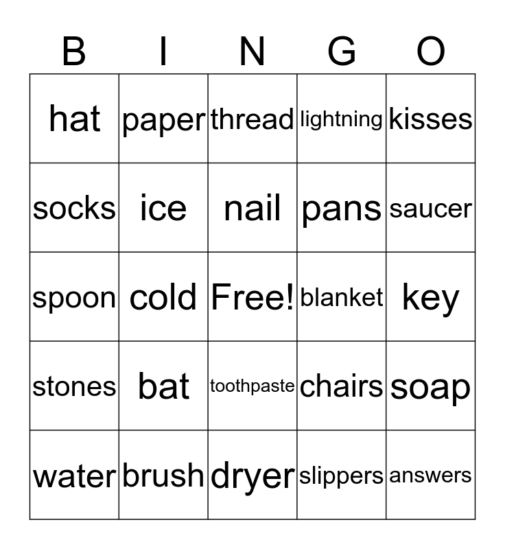 Words That Go Together Bingo Card