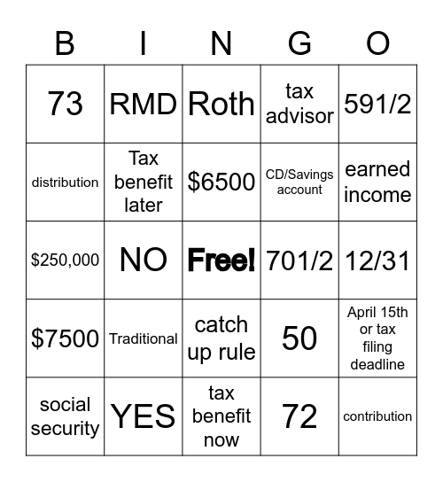 IRA Bingo Card