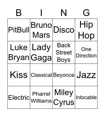 Music Bingo  Bingo Card
