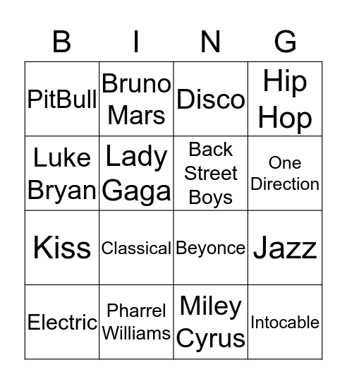 Music Bingo  Bingo Card