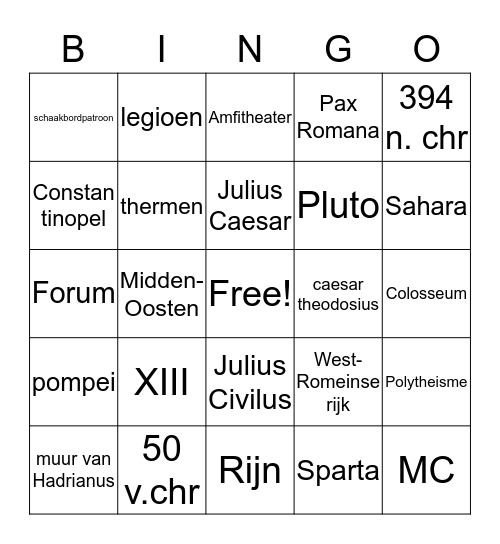 tijdvak 2 grieken en romeinen Bingo Card