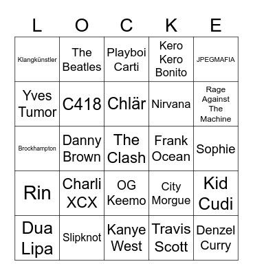 Lockes Musikgeschmack Bingo Card