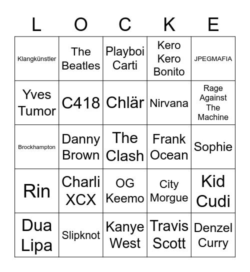 Lockes Musikgeschmack Bingo Card