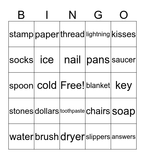 Words that go Together Bingo Card