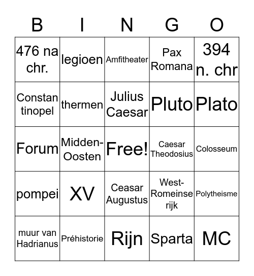 tijdvak 2 grieken en romeinen Bingo Card